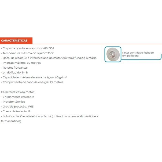 BOMBA SUBMERSA CENTRIFUGA 4' 4QJD(N) 3/5 0,5CV MON 220V PDR LEPONO