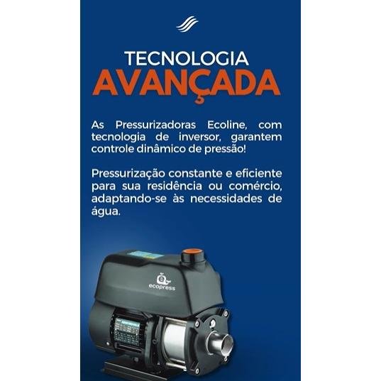 BOMBA PRESSURIZAÇÃO ECOLINE AR750 C/ INVER. DE FREQUENCIA INOX 304 735W INDUSTEK