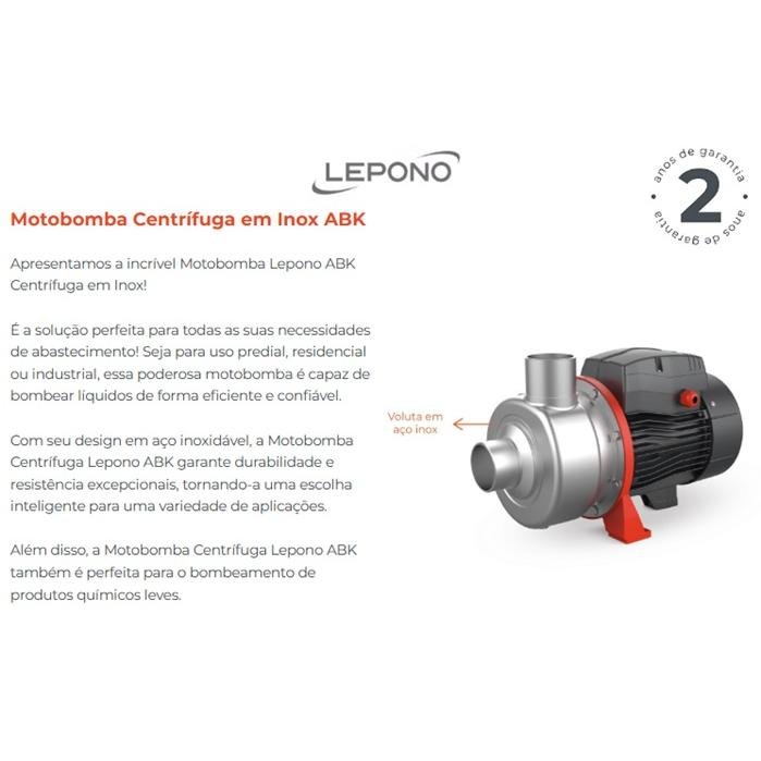BOMBA CENTRIFUGA ABK 200D 2,0 HP BIVOLT AV LEPONO
